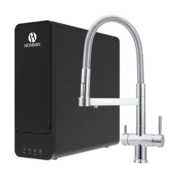 Hommix hydRO Under Sink Tankless RO System With Hommix Savona Chrome Pull-Out 3-Way Tap