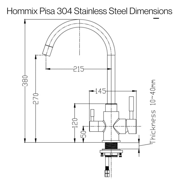 HydRO Under Sink Tankless RO System With Hommix Pisa 304 Stainless Steel 3-Way Tap