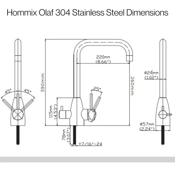 Hommix hydRO Under Sink Tankless RO System With Hommix Olaf 304 Stainless Steel 3-Way Tap