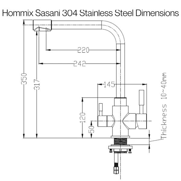 HydRO Under Sink Tankless RO System With Hommix Sasani 304 Stainless Steel 3-Way Tap