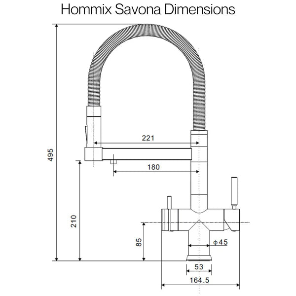 Hommix hydRO Under Sink Tankless RO System With Hommix Savona Brushed Brass Pull-Out 3-Way Tap