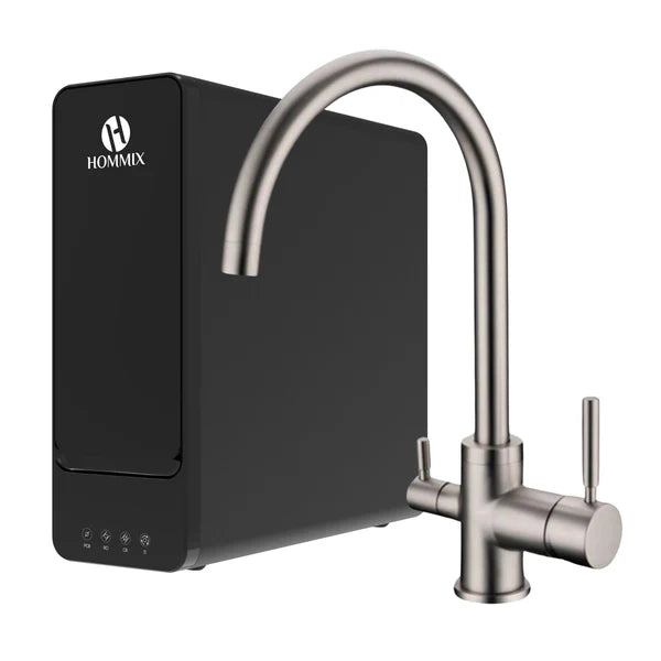 Hommix hydRO Under Sink Tankless RO System With Hommix Verona Brushed Nickel 3-Way Tap