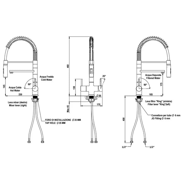Hommix hydRO Tankless RO System & Miziana 3-Way Pull-Out Tap