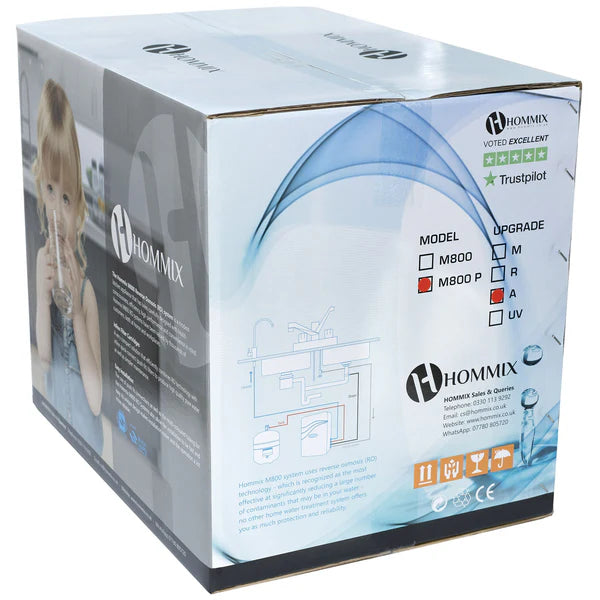 Hommix M800 Pumped 6 stage RO Under Sink Drinking Water Filter System with Alkaline Filter