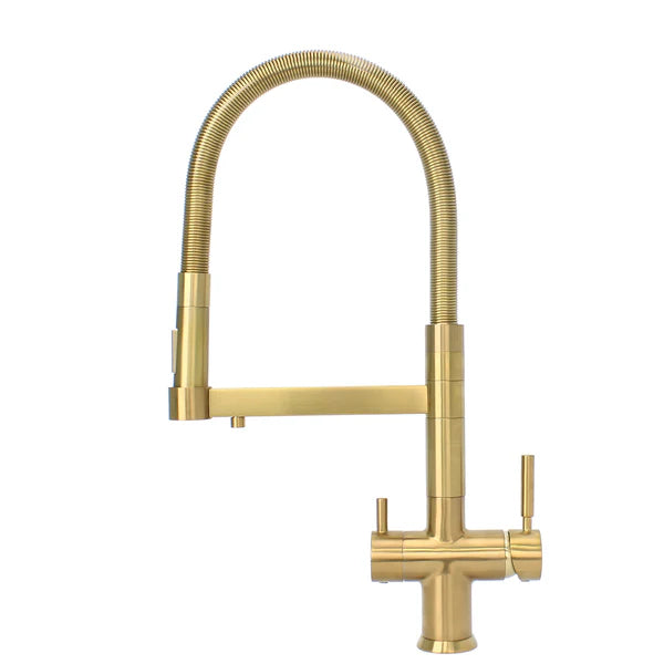 Hommix Savona Brushed Brass 3-Way Triflow Pull-Out Kitchen Tap