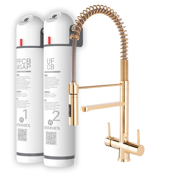 Hommix Ultra UF & Softening Drinking Water Filter with Luana Gold Vertical Handles