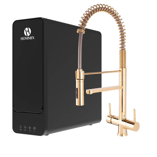 HydRO Under Sink Tankless RO System With Hommix Luana Gold Pull-Out 3-Way Tap