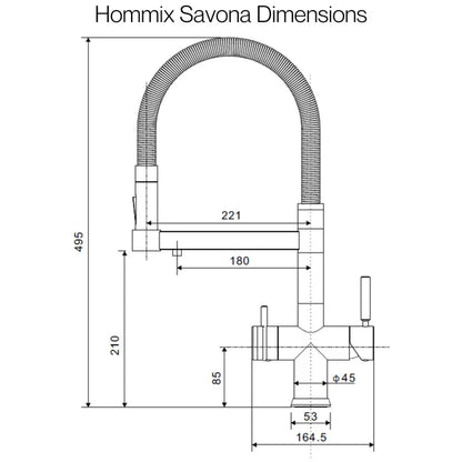 Hommix hydRO Under Sink Tankless RO System With Hommix Savona Brushed Brass Pull-Out 3-Way Tap