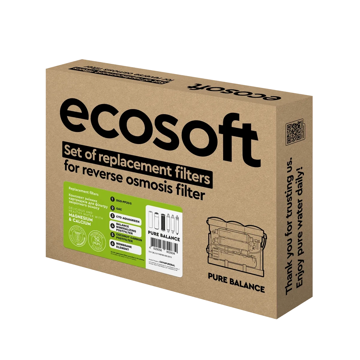 Ecosoft PURE Balance set of 6 replacement filters (12 months)