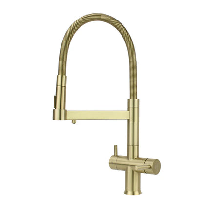 Hommix Savona Brushed Brass 3-Way Triflow Pull-Out Kitchen Tap