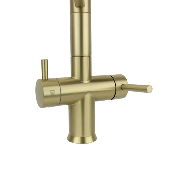 Hommix Savona Brushed Brass 3-Way Triflow Pull-Out Kitchen Tap