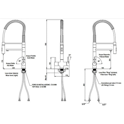 HydRO Under Sink Tankless RO System With Hommix Luana Gold Pull-Out 3-Way Tap