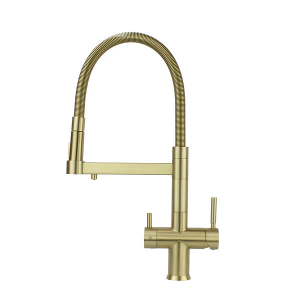 Hommix Savona Brushed Brass 3-Way Triflow Pull-Out Kitchen Tap