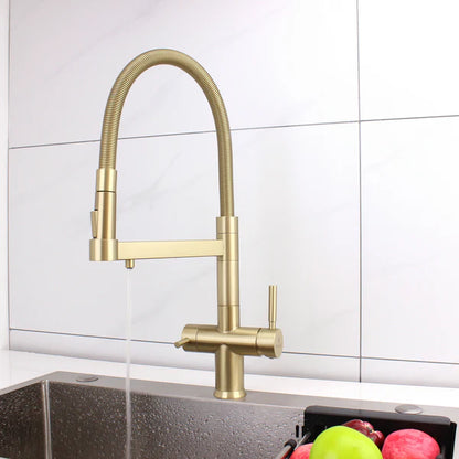 Hommix Savona Brushed Brass 3-Way Triflow Pull-Out Kitchen Tap